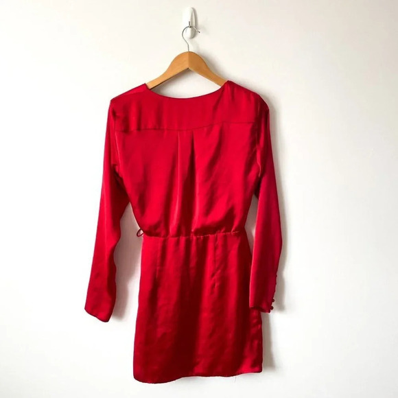 Zara Satin  Effect Long Sleeve Wrap Shirt Dress Red Size Medium - Picture 8 of 10